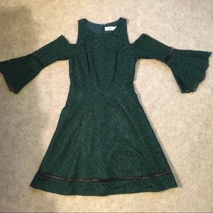 Eliza J Emerald Lace Cold Shoulder Flare Dress 6